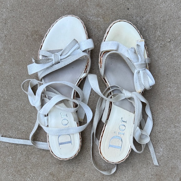 Dior Women's Cream Ribbon Sandals - Picture 1 of 5